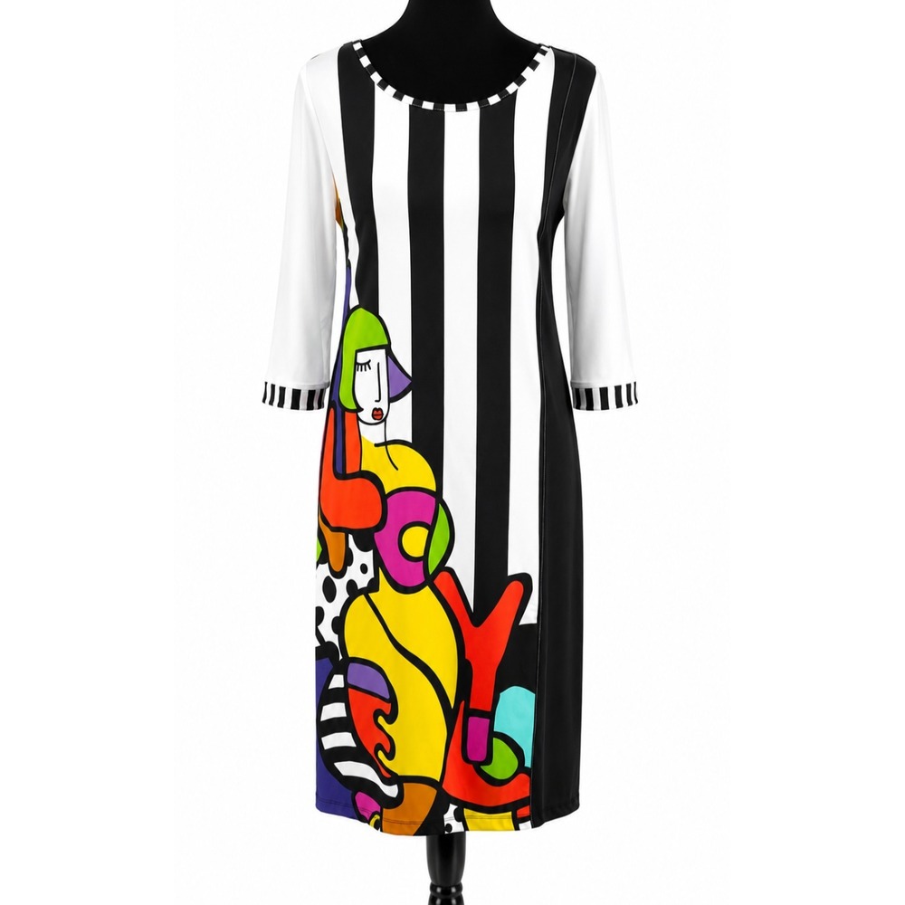 Simply‎ Art By Dolcezza Women's Pullover Dress Small Multicolor Mod Art Knit